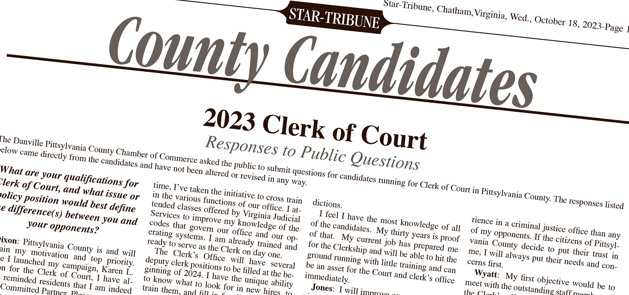 County Candidates: Responses to Public Questions, News